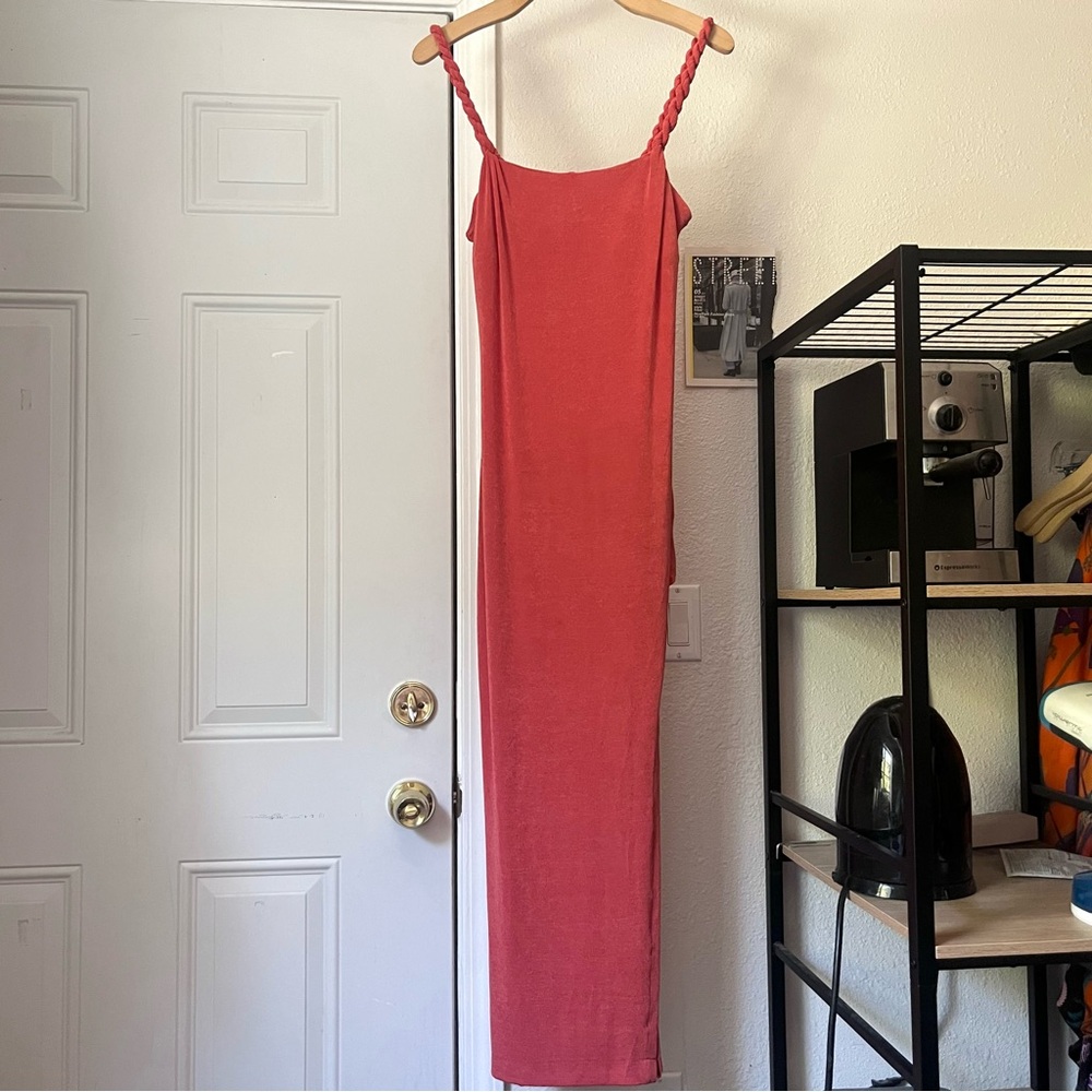 OH‎ POLLY coral peach pink chunky knit sleeveless maxi dress